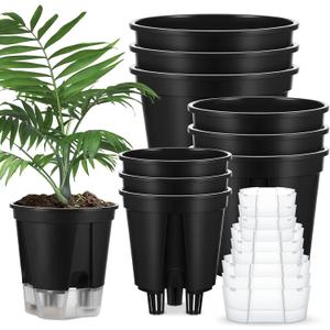 9 Pcs Self Watering Pots for Indoor Plants with Deep Reservoir and High Drainage Holes for Outdoor Plants and Flowers, Bare Root Planter (4.72'',5.91'',7.09'',Black)