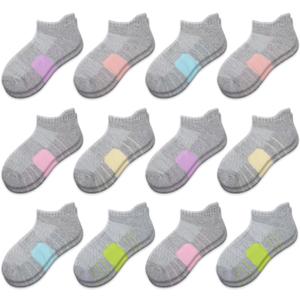 Comfoex 12 Pairs Girls Socks Ankle Athletic low cut Socks With Cushioned Sole For Little Big Kids,Size: 7-10 Years