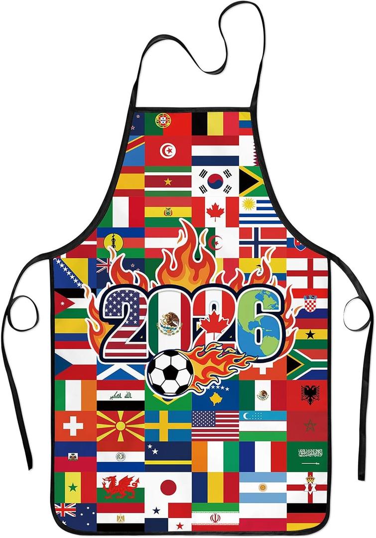 Soccer Apron for Women Men, 2026 World Cup Soccer Theme Apron, 2026 World Cup Party Decor for Football Fans, Cooking Kitchen Chef Apron for Grilling Baking, World Cup Party Supplies