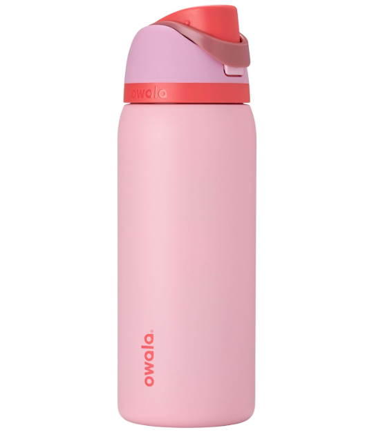 Owala FreeSip Insulated Stainless Steel Water Bottle with Straw for Sports and Travel, BPAFree Sports Water Bottle, 32 oz, Pink, Angel Food Cake