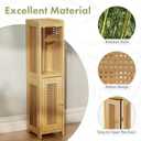 AmazerBath Toilet Paper Holder Cabinet, Bamboo Toilet Paper Holder Stand for Bathroom, Small Toilet Paper Storage Cabinet with Rattan Door, 30.3x7.8x7 inches