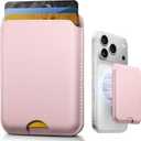 Stronger Magnetic Wallet for iPhone 17/16/15/14/13/12 Series & for MagSafe-compatible Cases, Slim Leather Magnetic Card Holder with RFID Blocking, N52 Magnet Phone Wallet, Fit 3 Cards, Pink