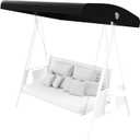 Outdoor Swing Canopy Replacement, Patio Swing Canopy Replacement, Outdoor Waterproof Top Cover Seat Furniture 3 Seater Chair Top Cover for Garden Patio Porch Hammock (Black)