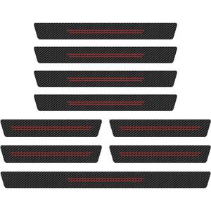 Car Door Sill Protector, Carbon Fiber Door Threshold Strip Sticker, Anti-Scratch Waterproof Doors Entry Edge Guard, Universal Auto Exterior Decoration Accessories for Car SUV Truck (Red-9PCS)