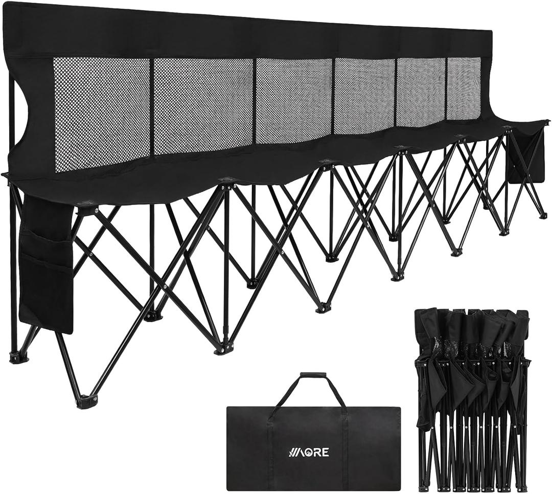 1MORE Soccer Bench - Portable Folding Team Bench, 6 Seats Foldable Sideline Benches, Soccer Chair with Bag & Mesh Backrest, Adult Team Chair for Football Camp Sport
