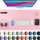 Aothia Leather Desk Pad Protector, Mouse Pad, Office Desk Mat, Non-Slip PU Leather Desk Blotter, Laptop Desk Pad, Waterproof Desk Writing Pad for Office and Home (36" x 17", Fairy Pink)