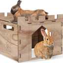 HIIMALEX Large Sturdy Bunny House with Spacious Balcony Hidey Detachable Playhouse for Rabbit Hideout Castle Tower Toys for Indoor Bunnies Guinea Pig Hamster Chinchilla Gerbil