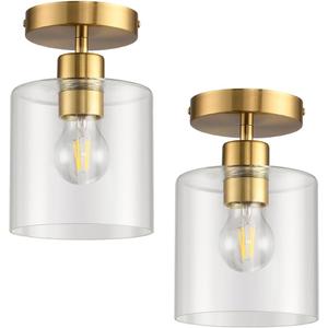Brass Semi Flush Mount Ceiling Light,Gold Modern Fixture for Closet Hallway Entryway Light Fixture Ceiling Brass Finish 2 Pack