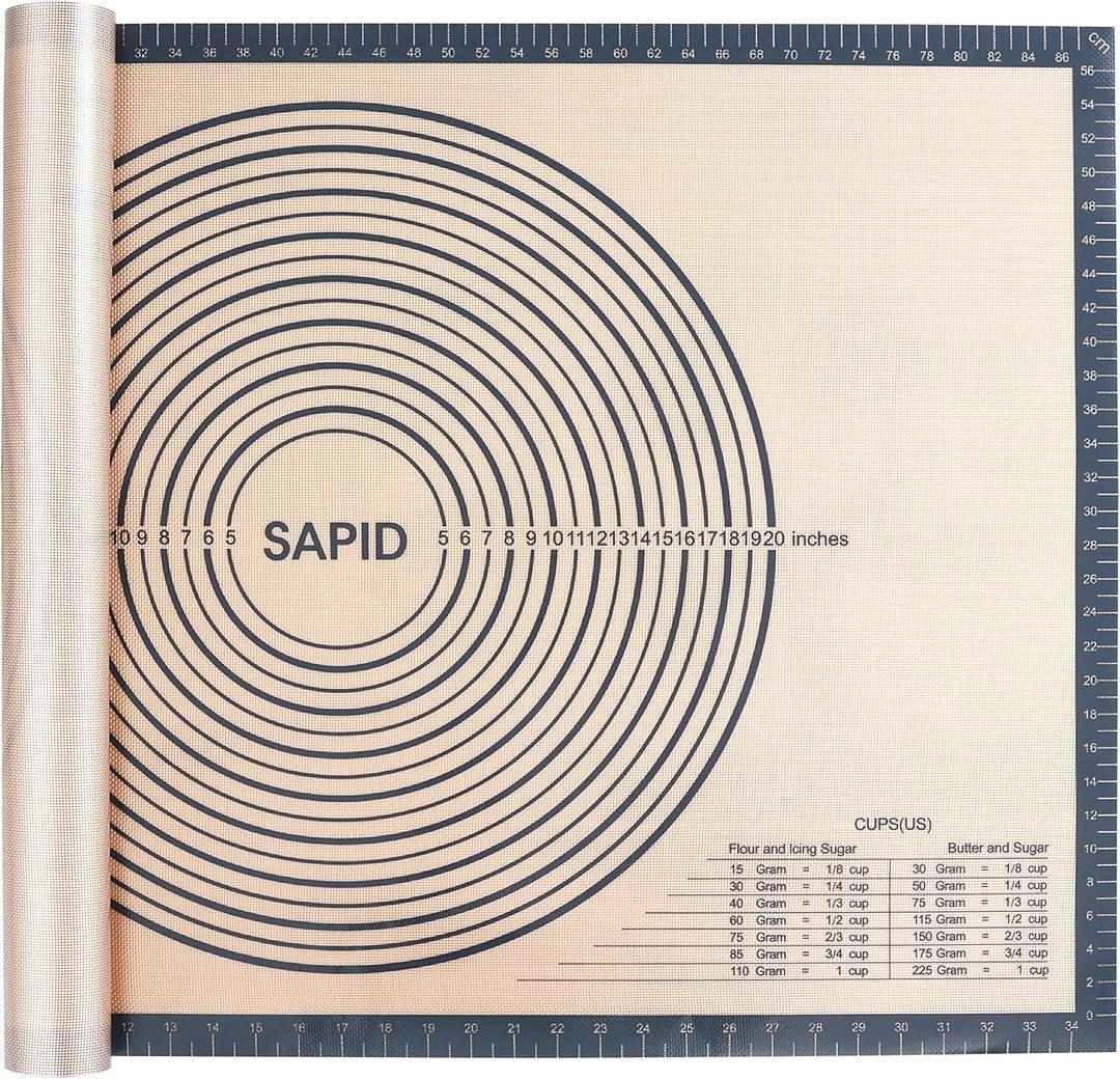 Sapid Extra Thick Silicone Pastry Mat Non-slip with Measurements for Non-stick Silicone Baking Mat Extra Large, Dough Rolling, Pie Crust, Kneading Mats, Countertop, Placement Mats (24" x 36", Gray)