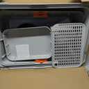 Extra Large Stainless Steel Litter Box with Lid, High Sided Enclosed Metal Cat Litter Pan, Dog Proof Front Entry Top Exit, Odor Control Easy Clean Leak Proof, Includes Scoop & Step, Light Gray