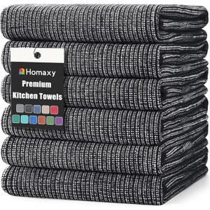 Homaxy Premium Kitchen Towels(18x 28, 6 Pack), Large Cotton Kitchen Hand Towels, Flat and Terry Dish Towels, 380 GSM Highly Absorbent Tea Towel Set with Hanging Loop, Black