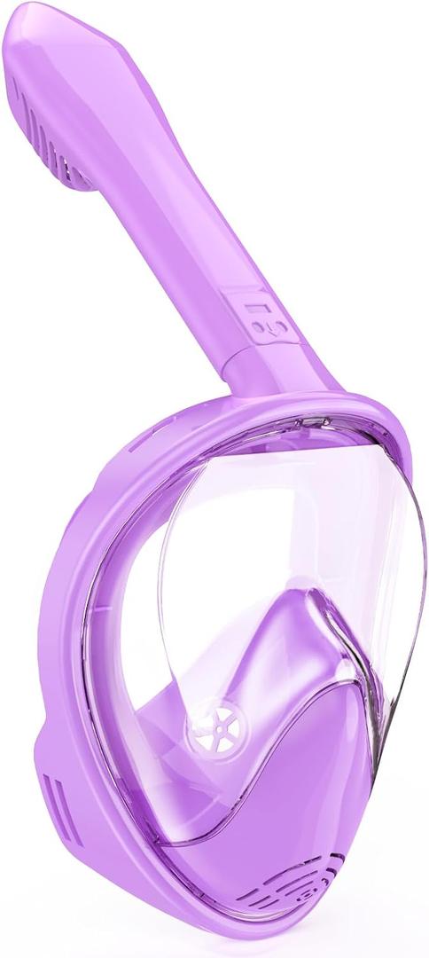 Kids Snorkel Mask Full Face, Snorkeling Gear for Kids 2-14 with Camera Mount, 180 Degree Panoramic View Snorkeling Set Anti-Fog Anti-Leak (Purple)
