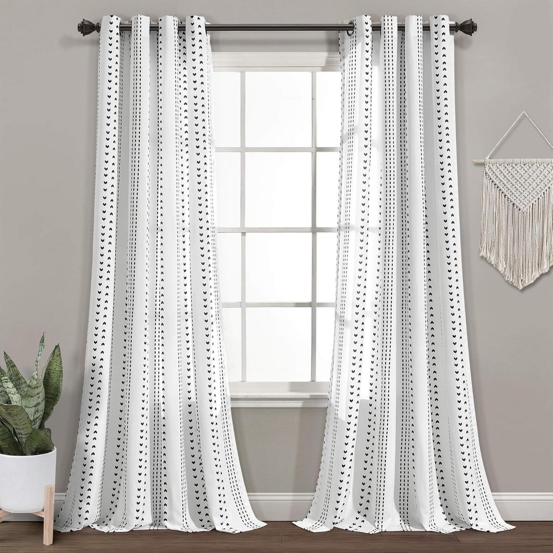 Lush Decor Hygge Stripe Window Curtain Panel Pair, 108" Long x 52" Wide, Black & White