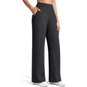G4Free ShiftReady Women's Yoga Dress Pants with Pockets Wide Leg Work Pants Dressy Casual Trousers (XX-Large Petite, Black)
