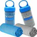 YQXCC Cooling Towel | 2 Pack 47"x12" | Ice Cool for Neck | Soft Breathable Microfiber Chilly | for Yoga, Golf, Gym, Camping, Running, Workout & More Activities (Light Blue/Light Gray)