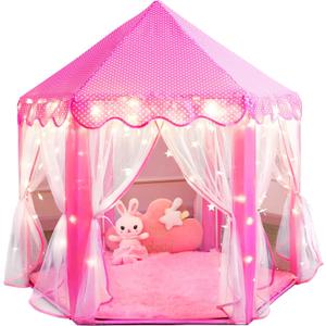 Princess Tent for Girls Fairy Castle Play Tents for Kids Toddler, Hexagon Kids Playhouse with Gift Box, Princess Toys & Gift for Girls for Indoor (Pink)