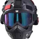 MICH Airsoft Helmet and Mask Set,Airsoft Maskwith Detachable Anti-Fog Goggles Protective Full Face Tactical Mask for CS Airsoft Shooting Halloween Cosplay Cycling Party (One Size, Color lenses)