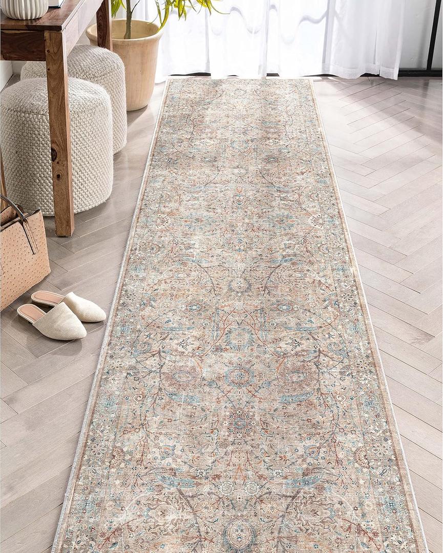 Well Woven Asha Collection Elegant Ivory & Blue Oriental 3x10 Runner Rug Perfect for Hallway or Entryway Ideal for High-Traffic Areas with Vintage-Inspired Low Pile (2'7" x 9'6" (Rectangular))
