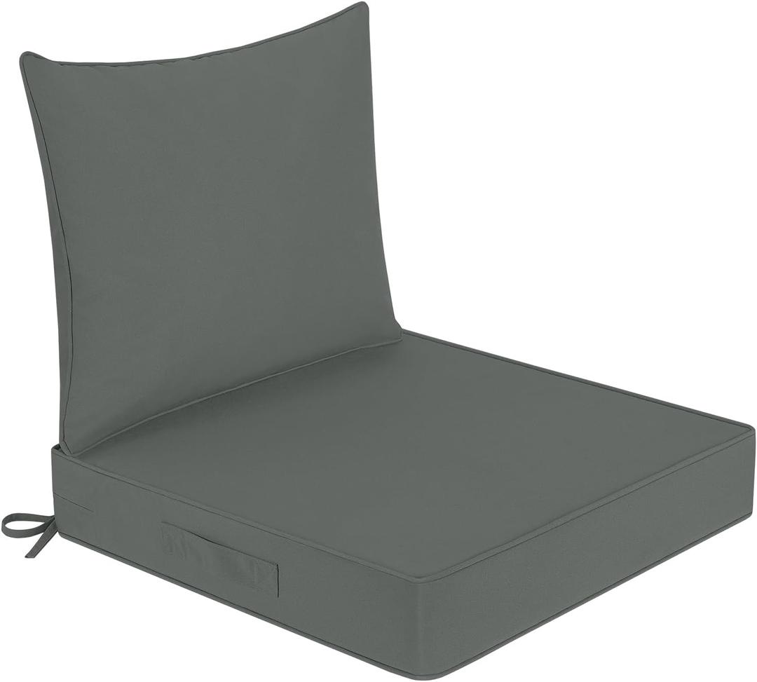 downluxe Outdoor Chair Cushions 22x22 with Removable Cover, Waterproof Patio Furniture Cushions, Deep Seat Cushions for Outdoor Furniture with Backrest for Sofa, Couch and Patio Chairs, Dark Grey