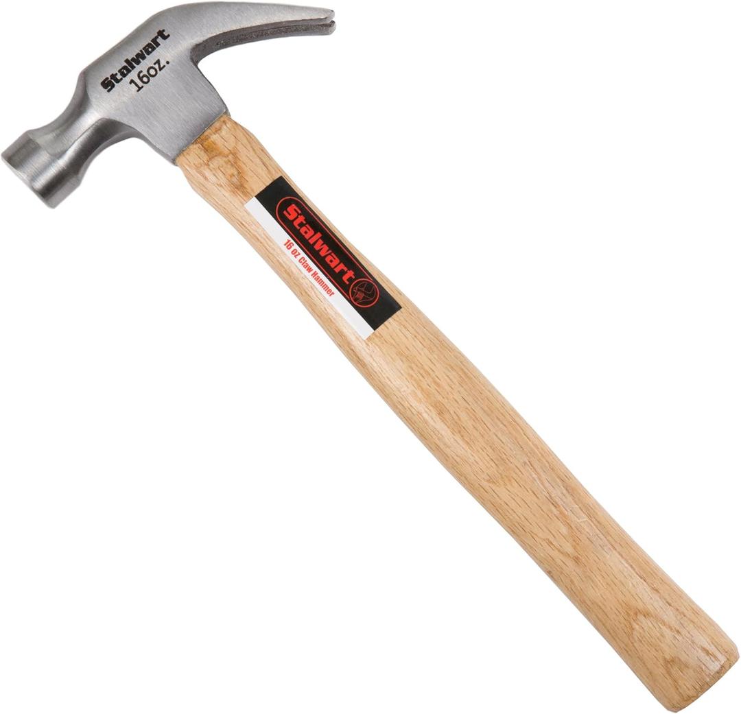 16-Ounce Claw Hammer - Basic Hand Tool for DIY and Woodworking with Natural Wood Anti-Vibration Handle and Drop-Forged Steel Head by Stalwart