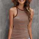 Striped Tank Top for Women Ribbed Colorblock Tanks Racerback Sleveless Vest Summer Slim Fitted Tops (XS)