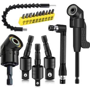 17Pcs Flexible Drill Bit Extension, Include 3Pcs Rotatable Socket Adapter 2Pcs Hex Shank 105 Right Angle Drill Attachment 10 Short Screwdriver Bits 90 Angled Bits and Bendable Drill Bit Extension