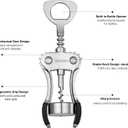 Beneno Wine Opener, Zinc Alloy Premium Wing Corkscrew with Multifunctional Bottles Opener, Sharp Wine Corkscrew with Ergonomic Non-Slip Wing Handle, Silver