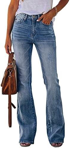 Koinshha Womens High Waisted Jeans Flare Stretch Boyfriend Bootcut Casual Denim Pants, 10 Long