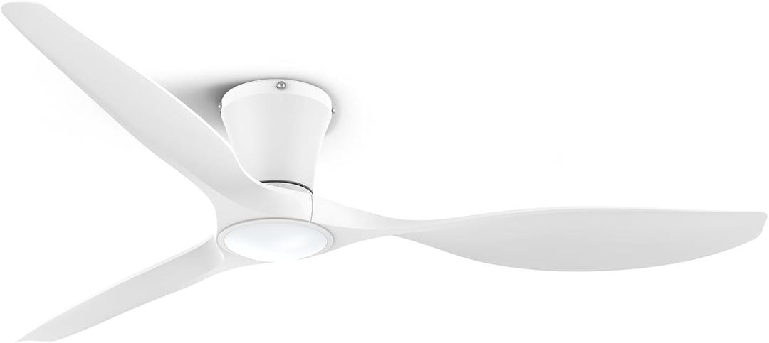 Ocioc 52 inch Ceiling Fans with Lights and Remote, Dimmable Ceiling Fans with Reversible Quiet DC Motor, Flush Mount, 3CCT, White Ceiling Fan for Bedroom Living Room Indoor/Outdoor