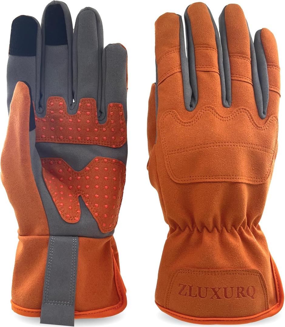 ZLUXURQ Gardening Gloves for Women and Men, Work Gloves for Yard Work (Small-8.38'', Tangerine(touchscreen))