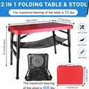 Portable Folding Table and Stool Set, Lightweight Foldable Table & Collapsible Stool for Camping Picnic Beach Fishing, Sturdy Small Outdoor Set with Mesh Layer Storage, round, 29-inch diameter, 19.7-inch height