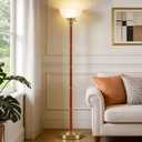 EJIAXIN Wood Floor Lamp for Living Room - Gold Standing Lamp with Glass Shade Torchiere Floor Lamps for Bedroom - Mid Century Modern Corner Tall Lamps for Home Office Nursery Industrial Reading Light