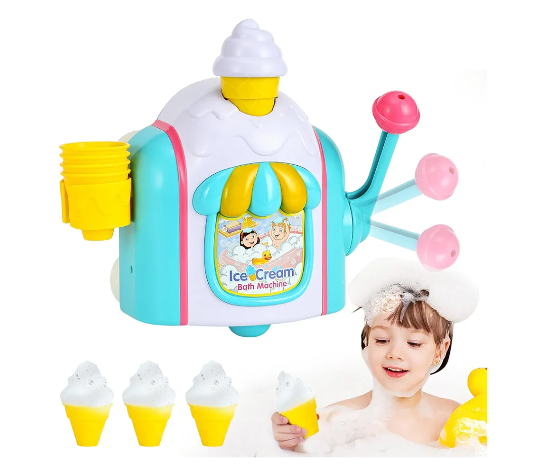 AugToy Bath Toys for Toddlers 3-5 Years, Ice Cream Foam Maker Bath Toys for Kids Ages 4-8, Bubble Pretend Cake Play Set Bathtub Toys Age 3 4 5 Year Old Girls Boys Valentines Birthday Gifts Idea