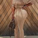 SHINFY Women's 2 Piece Outfits Sexy Off the Shoulder Ruched Crop Tops Bodycon Flared Pants Matching Sets, XXL (Beige)