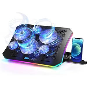 KeiBn Upgarde Laptop Cooling Pad, RGB Lights Laptop Cooler 6 Fans for 15.6-17.3 Inch Laptops, 7 Height Stands, 10 Modes Light, 2 USB Ports, Desk or Lap Use (A8,Blue)