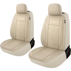 CAROMOP Premium PU Leather Car Seat Covers 2 Front Set,Waterproof Stain-Resistant Seat Covers for Cars, Universal Car Interior Covers Seat Protectors for Sedans SUVs Pick-up Trucks(Beige)