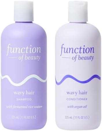 Function of Beauty Wavy Hair Shampoo & Conditioner Set, 11 oz Each - With Fermented Rice Water to Strengthen & Argan Oil to Enhance Glossiness & Natural Shine, Sulfate-Free, Customizable Haircare