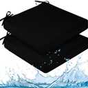 Waterproof Outdoor Chair Cushions for Patio Furniture, 24" x 24" x 4" Patio Chair Cushion with Adjustable Ties & Portable Handle, Square Outdoor Cushion with Removable Cover, Black, 2 Pack