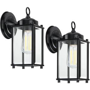 Outdoor Wall Light, Exterior Lighting Fixture Wall Lantern, Black Porch Light Fixture with Clear Beveled Glass, Outdoor Wall Sconce Waterproof Anti-Rust E26 Socket for Front Door, 2 Pack