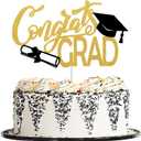 JOJO FLY Gold and Black Congrats Grad Cake Topper, Graduation Party Supplies, Graduation Decorations 2026