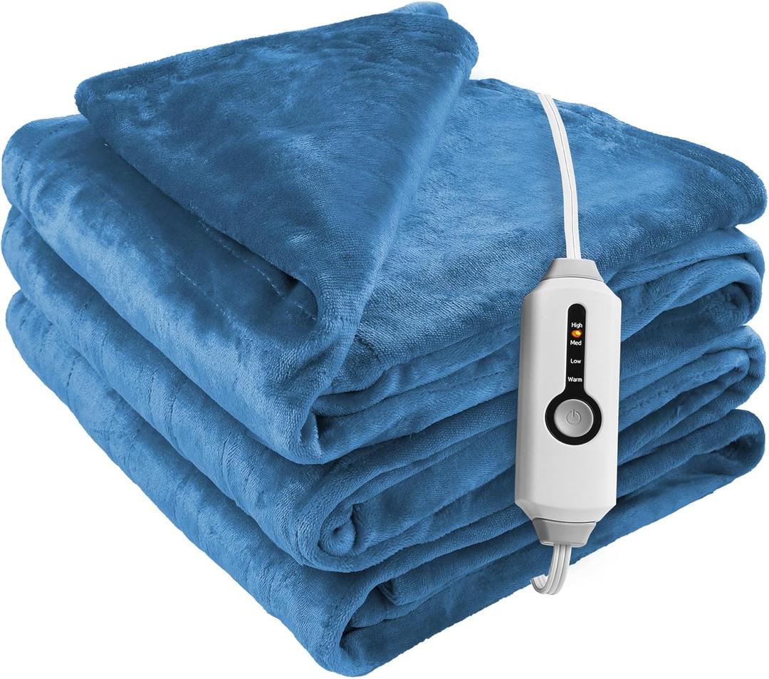 McJaw Heated Electric Blanket Soft Flannel Twin Size 62" x 84", Fast Heat, Machine Washable, Warm and Comfortable, 4 Heating Settings & 10 Hours Auto Shut-Off, Blue