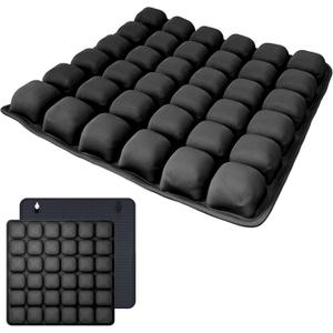 Inflatable 3D Travel Cushion for Airplane, Tailbone Pain Relief Seat Pad with Ergonomic Support, Anti-Slip Bottom, Built-in Pump & Carry Bag for Travel/Office/Car 36 Air Cells, Black