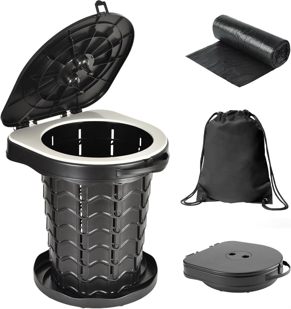 Upgrade Retractable Portable Toilet Travel Toilet Adjustable Height Camping Toilet Portable Potty for Adults Kids, Foldable Portable Toilet for Camping/Car (Black)