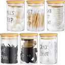 6 Pcs Apothecary Jars Glass Jars with Lids for Bathroom Holder Glass Cotton Ball Holder for Home Bathroom Farmhouse Storage Containers Makeup Organizer Decoration