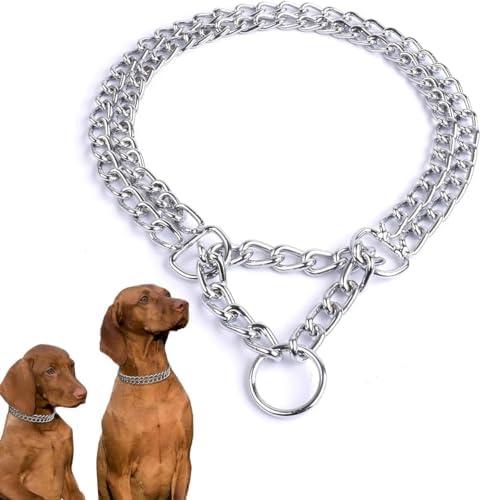 Silver Dog Choker Collar,2 Rows Stainless Steel Dog Chain Cuban Link Metal Martingale Collar Heavy Duty Training Choke Collar for Small Medium Large Big Breed (Silver, M(Neck Max 16inch) D2.5mm)