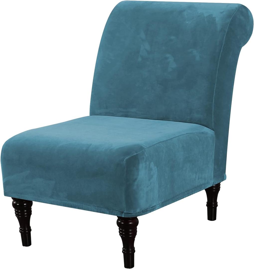 H.VERSAILTEX Armless Accent Chair Covers Thick Velvet Armless Chair Slipcovers High Stretch Chair Covers for Living Room Hotel Machine Washable Furniture Protector with Elastic Bottom, Peacock Blue