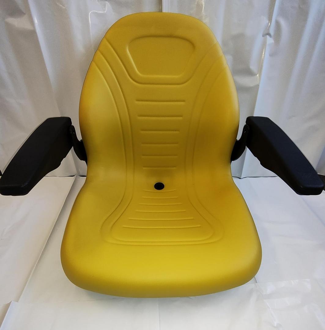 New One Piece Universal Tractor Seat and Compact High Back Mower Seat with Adjustable Armrest, Yellow Vinyl