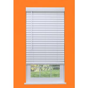 Blinds House Solution, Customizable Faux Wood Horizontal Cordless Window Blinds - 2 Inch Slats - White, Outside or Inside Mount, Cordless Faux Wood Blinds-Custom Window Blinds