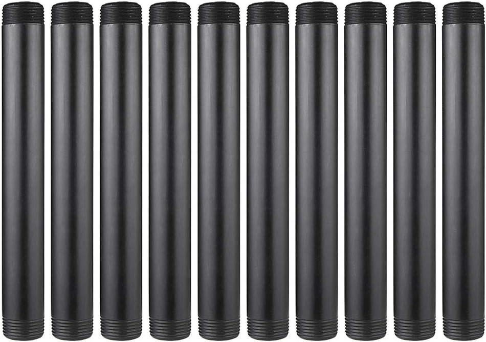 10 Pack 1 Inches x 10 Inches Black Malleable Steel Nipples Fitting, DIY Steampunk Industrial Vintage Style.