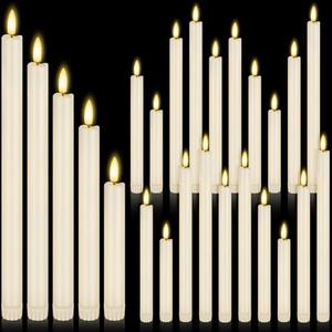 Rossesay Only 19 Pcs Flameless LED Taper Candles Battery Operated Taper Candles 5 Sizes of 6.5'', 7.7'', 8.8'', 10.0'', 11.2'' Flameless Candlesticks Flickering with 3D Flame for Wedding(Ivory White)